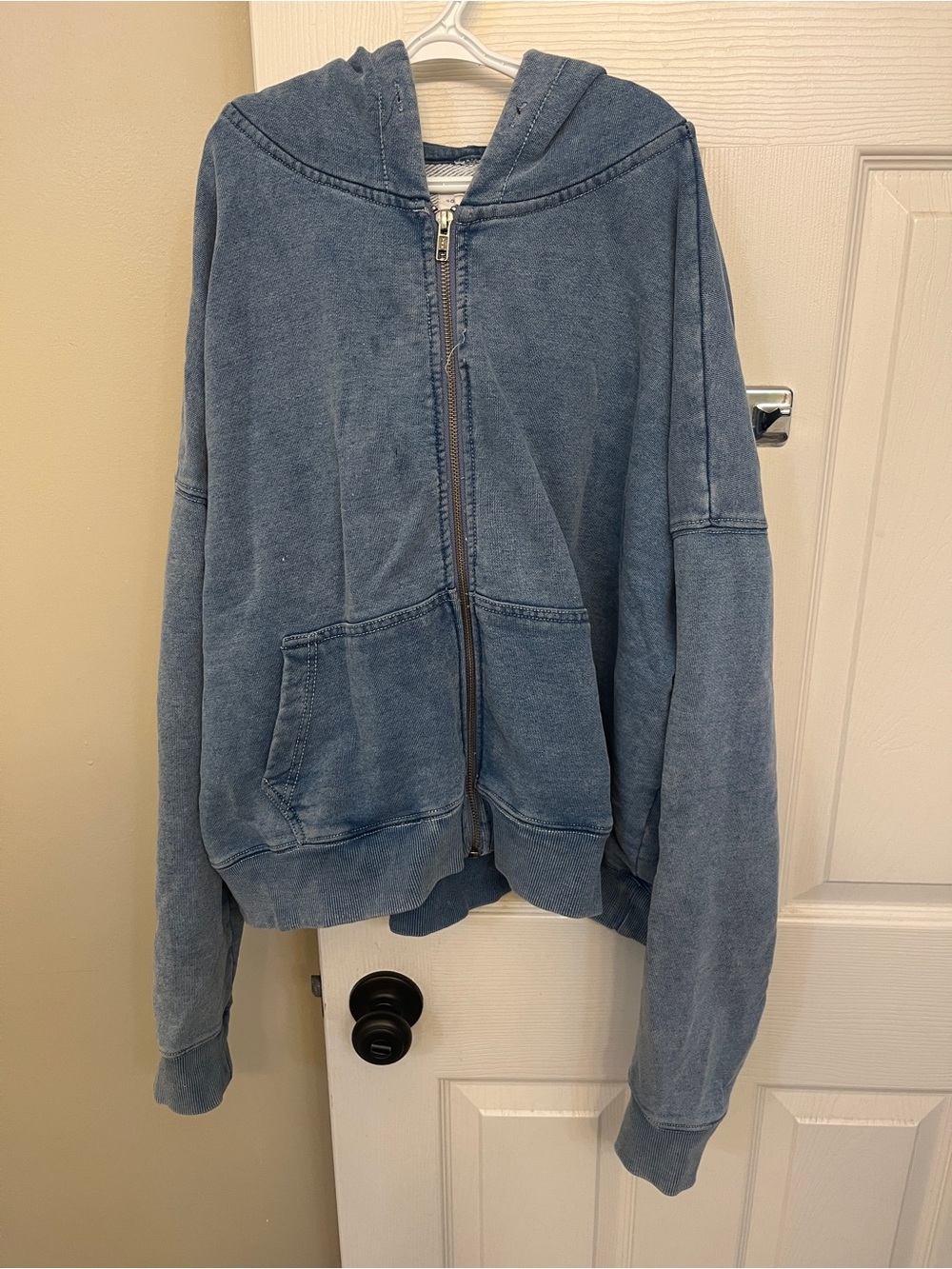 Good American Women’s Washed Blue Oversized Zip-Up Hoodie XXS/XS
